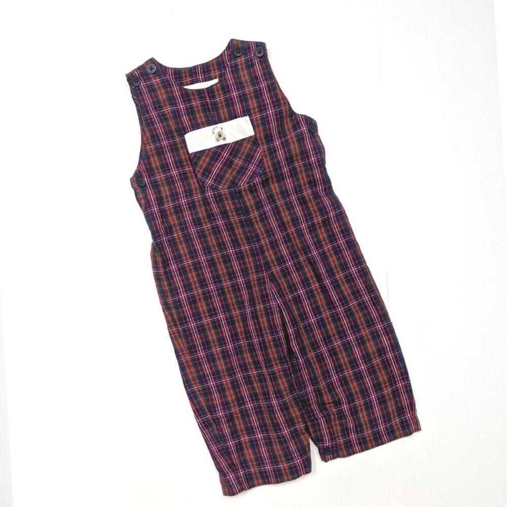 Strasburg Romper Boys Size 18m Plaid Teddy Bear Longalls Christmas Santa